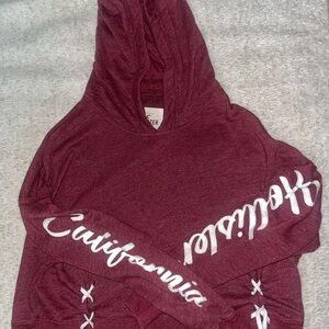 Women's Maroon Hooded Sweater with 'California' Sleeve Script